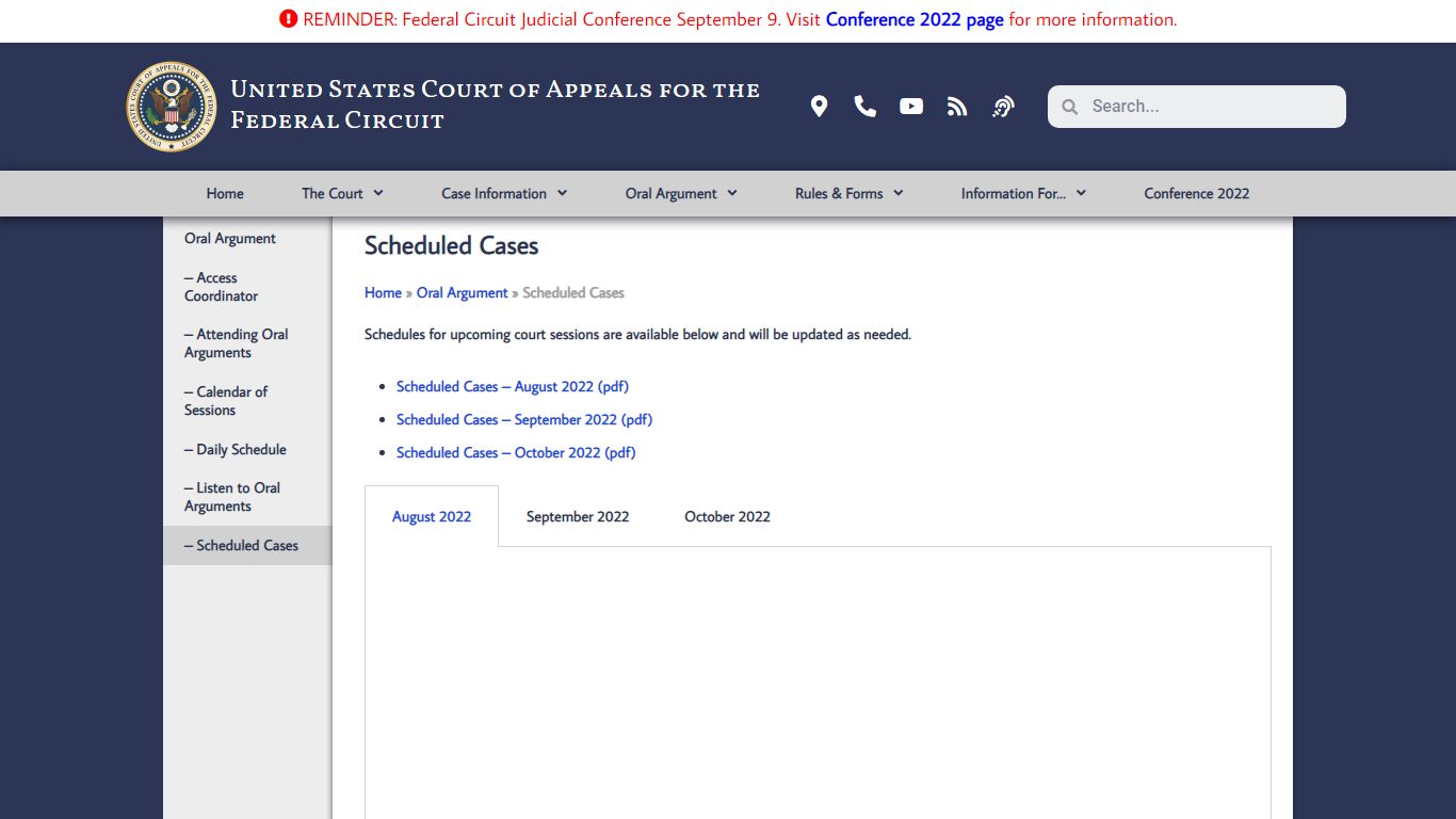 Scheduled Cases - U.S. Court of Appeals for the Federal Circuit